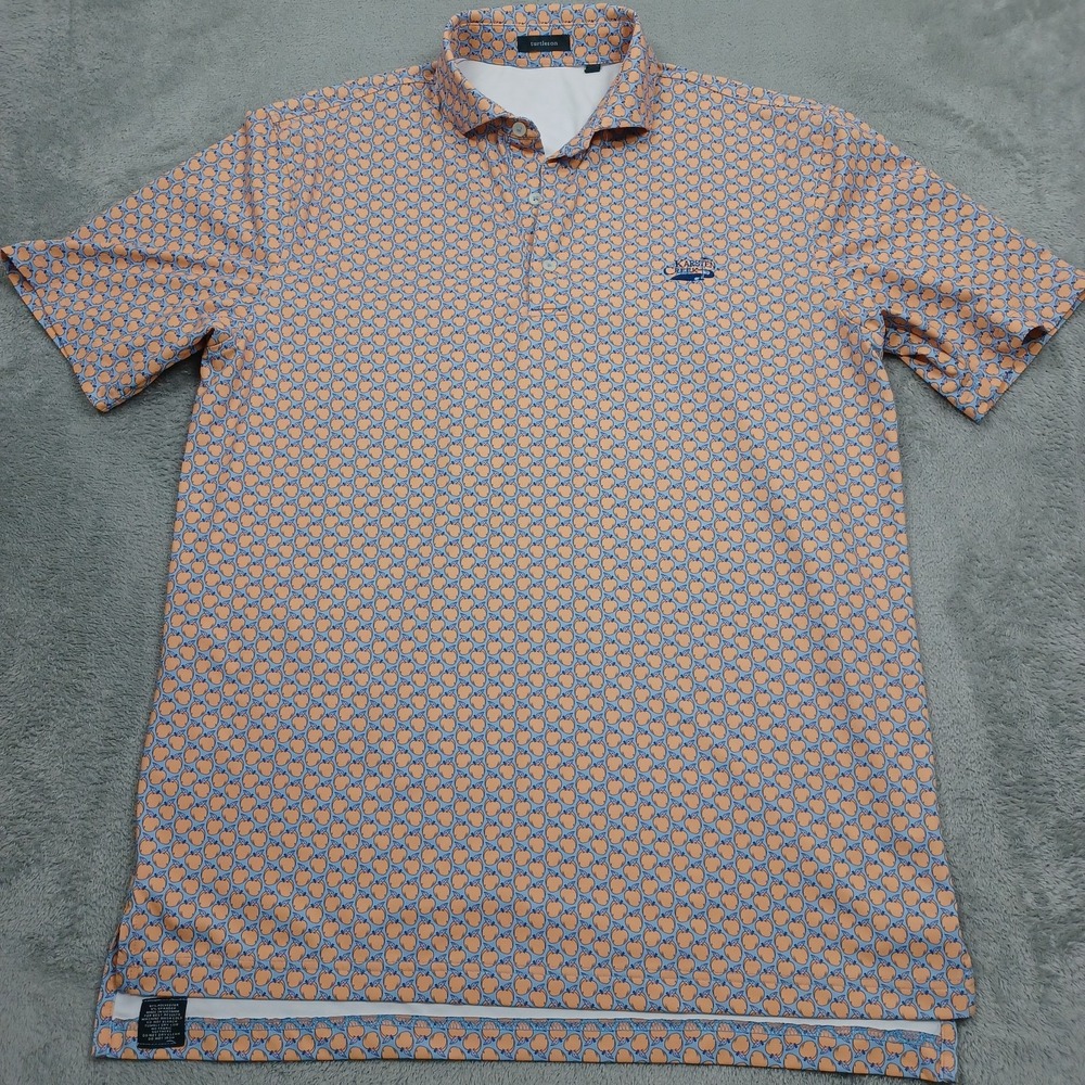 Turtleson Shirt Mens Medium Orange Blue All Over Print Golf Preppy